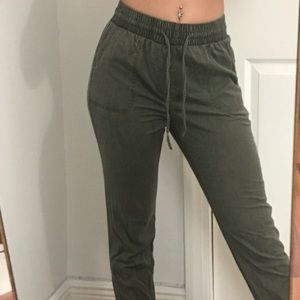 A pair of army green Hollister joggers